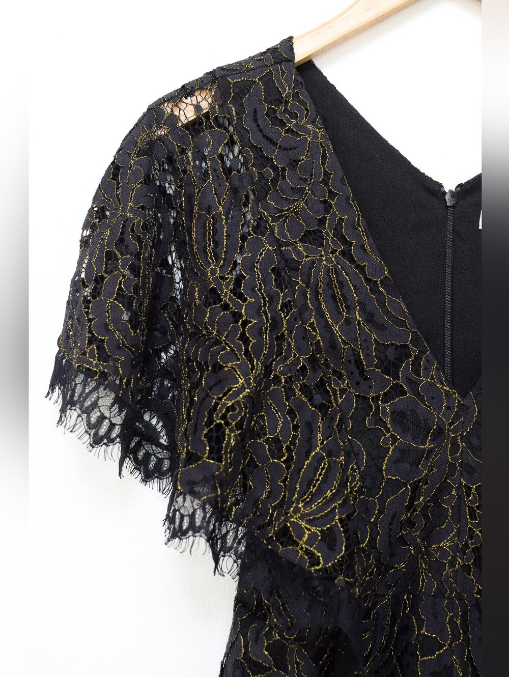 Dress The Population Raven Black Lace Romper Flutter Sleeve Size M Cocktail Glam - Picture 5 of 7